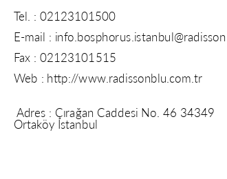 Radisson Blu Bosphorus Hotel iletiim bilgileri